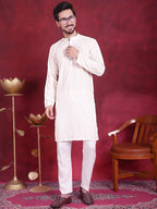Jompers Men's Sequins Chikankari Embroidered Kurta - White