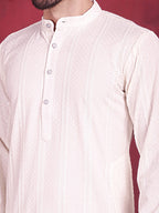 Jompers Men's Sequins Chikankari Embroidered Kurta - White