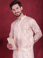 Jompers Men's Bandhani Printed Kurta - Cream
