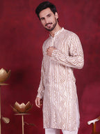 Jompers Men's Bandhani Printed Kurta - Cream