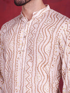 Jompers Men's Bandhani Printed Kurta - Cream