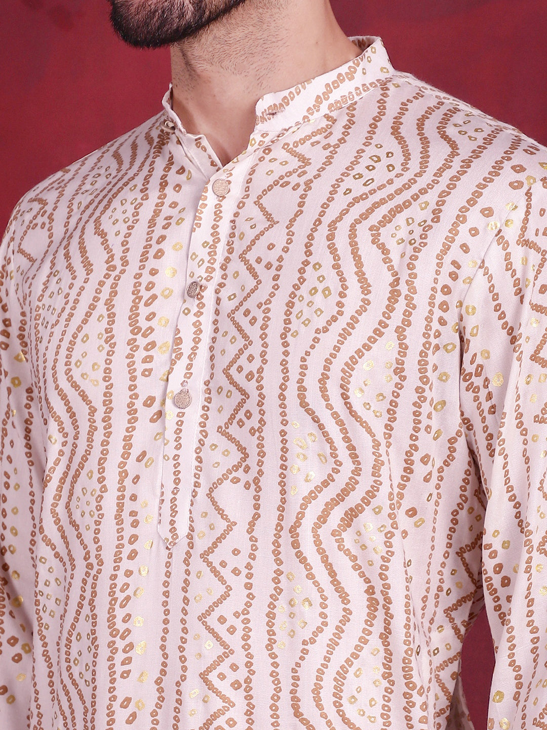 Jompers Men's Bandhani Printed Kurta - Cream