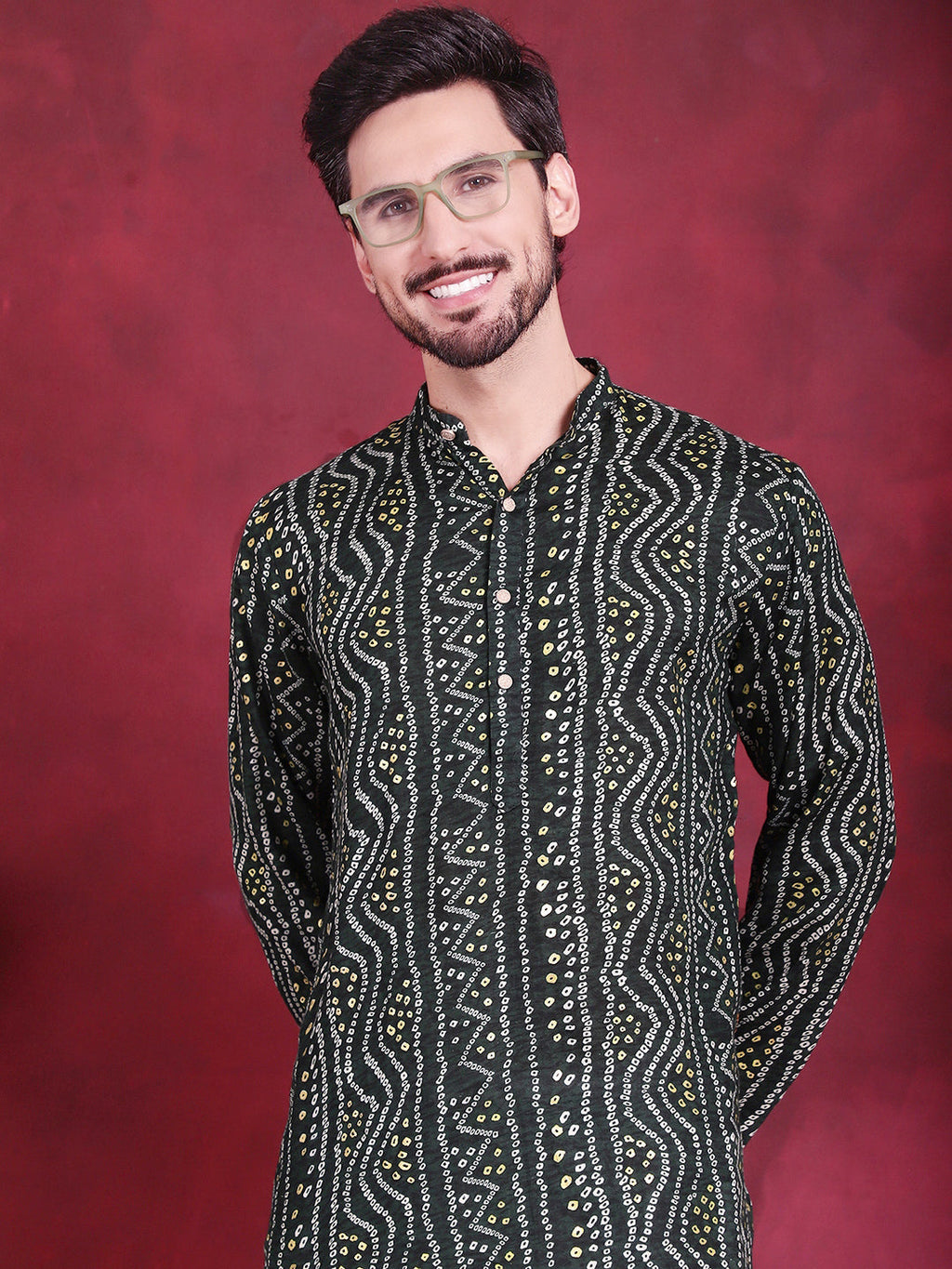Jompers Men's Bandhani Printed Kurta - Green