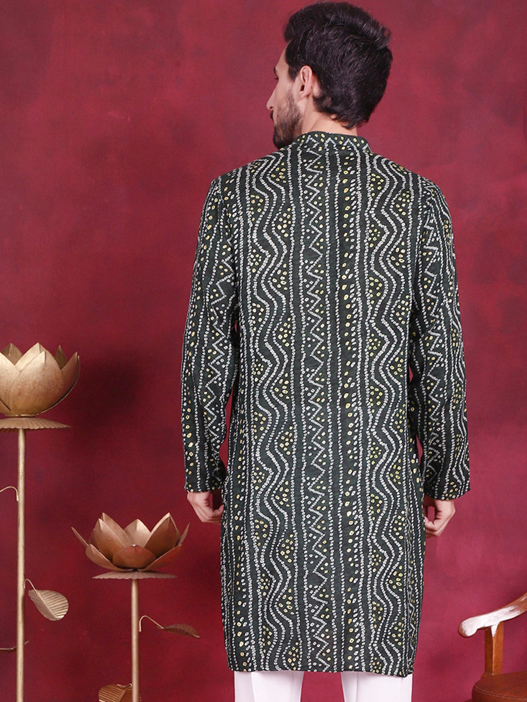 Jompers Men's Bandhani Printed Kurta - Green