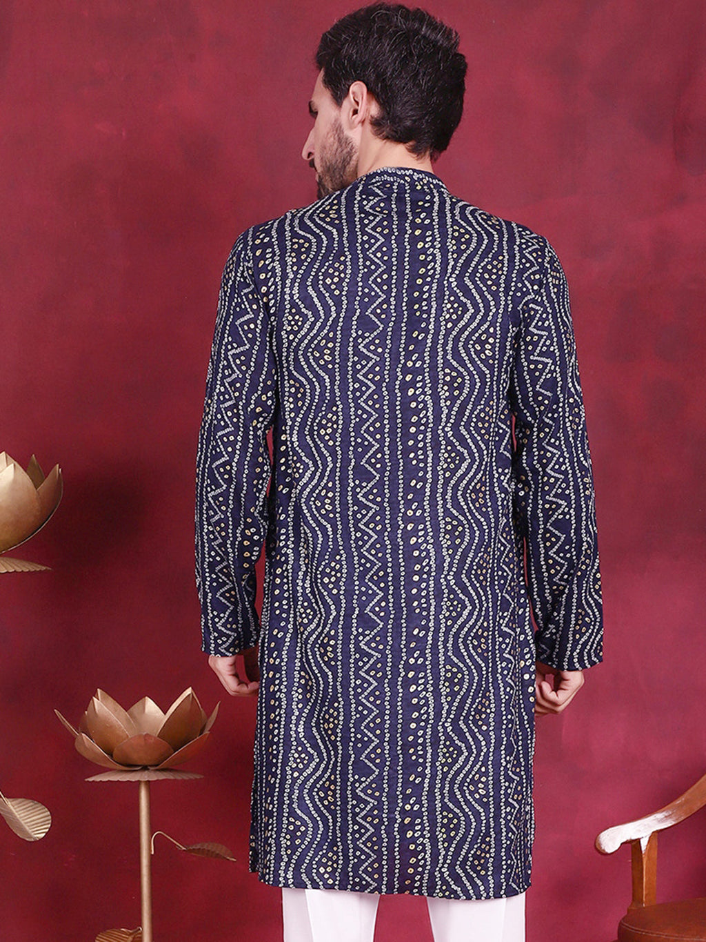Jompers Men's Bandhani Printed Kurta - Navy Blue