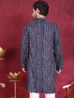 Jompers Men's Bandhani Printed Kurta - Navy Blue