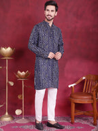 Jompers Men's Bandhani Printed Kurta - Navy Blue