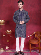 Jompers Men's Bandhani Printed Kurta - Navy Blue