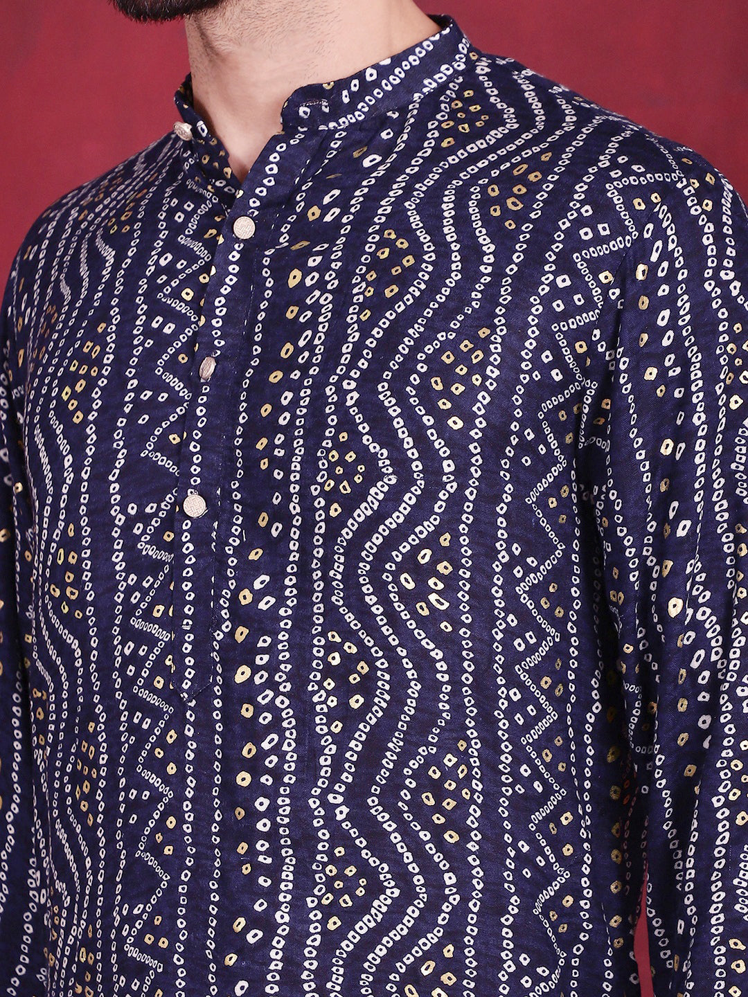 Jompers Men's Bandhani Printed Kurta - Navy Blue