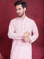 Jompers Men's Chikankari Embroidered Kurta - Pink