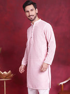 Jompers Men's Chikankari Embroidered Kurta - Pink