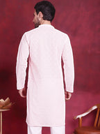 Jompers Men's Chikankari Embroidered Kurta - Pink
