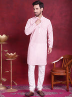 Jompers Men's Chikankari Embroidered Kurta - Pink