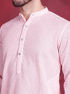 Jompers Men's Chikankari Embroidered Kurta - Pink