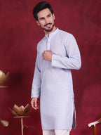 Jompers Men's Chikankari Embroidered Kurta - Sky Blue