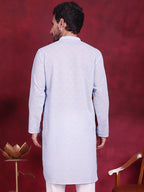 Jompers Men's Chikankari Embroidered Kurta - Sky Blue