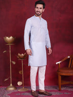 Jompers Men's Chikankari Embroidered Kurta - Sky Blue