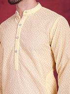 Jompers Men's Chikankari Embroidered Kurta - Yellow