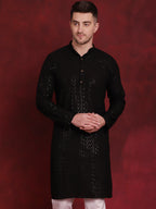 Jompers Men's Sequins Chikankari Kurta - Black