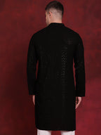 Jompers Men's Sequins Chikankari Kurta - Black