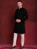 Jompers Men's Sequins Chikankari Kurta - Black