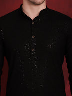 Jompers Men's Sequins Chikankari Kurta - Black