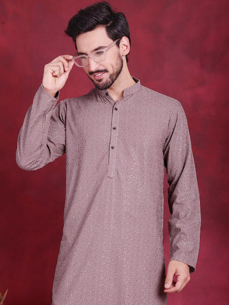 Jompers Men's Sequins Chikankari Kurta - Grey