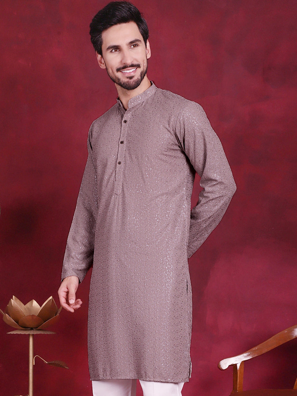 Jompers Men's Sequins Chikankari Kurta - Grey