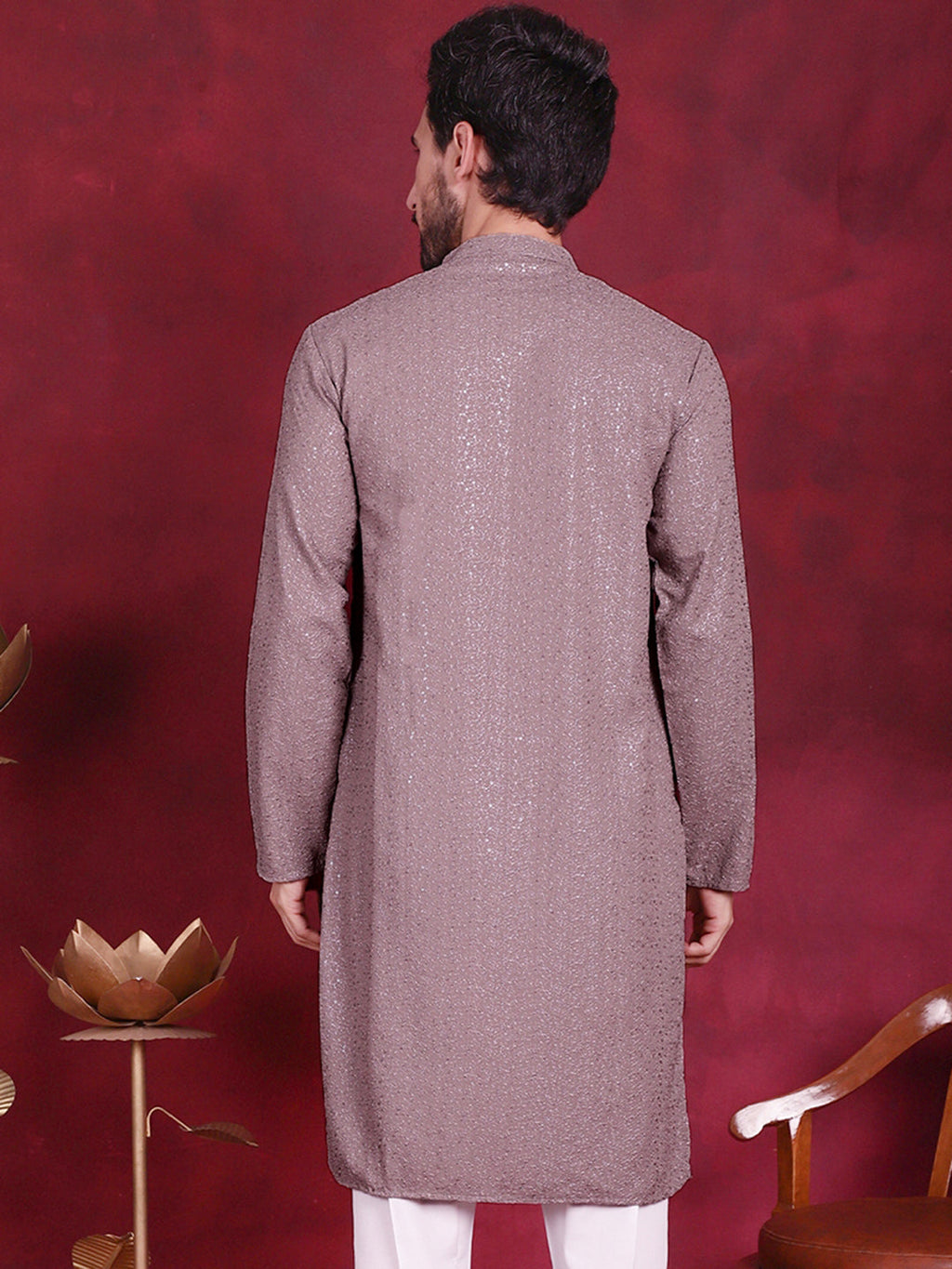 Jompers Men's Sequins Chikankari Kurta - Grey