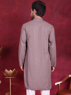 Jompers Men's Sequins Chikankari Kurta - Grey