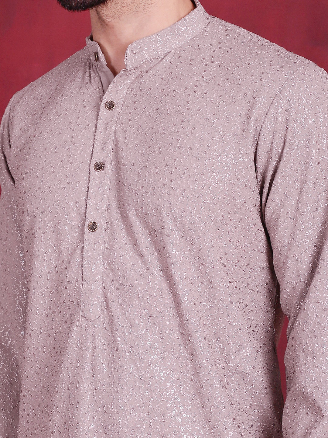 Jompers Men's Sequins Chikankari Kurta - Grey