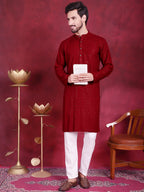 Jompers Men's Sequins Chikankari Kurta - Maroon