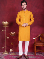 Jompers Men's Sequins Chikankari Kurta - Mustard