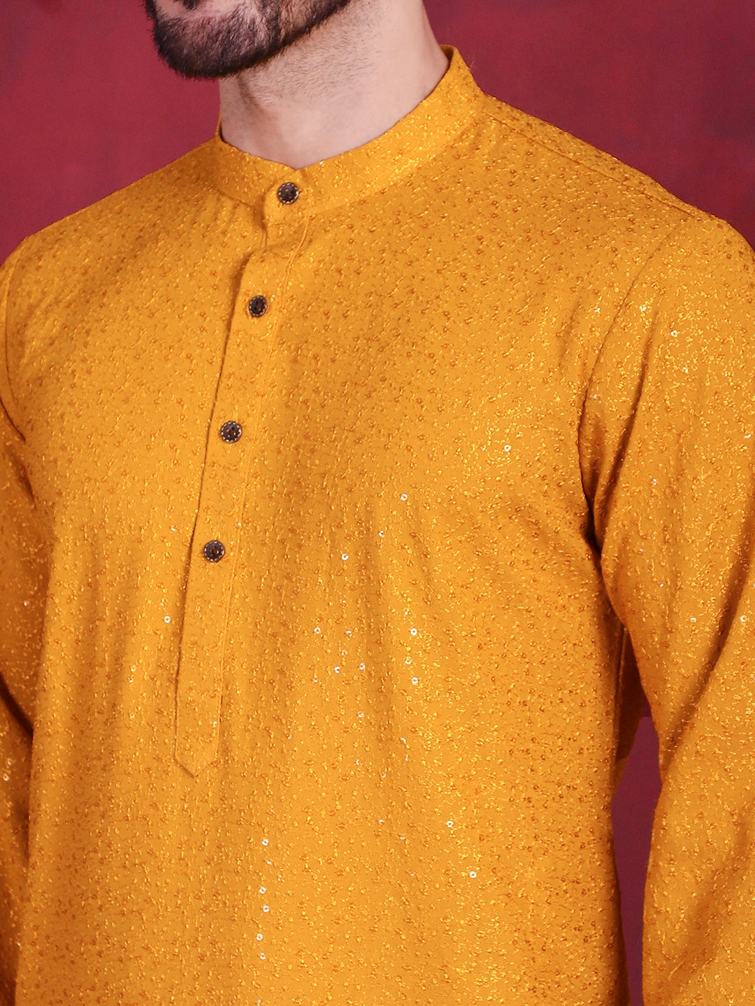 Jompers Men's Sequins Chikankari Kurta - Mustard