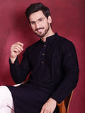 Jompers Men's Sequins Chikankari Kurta - Navy Blue