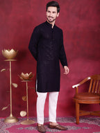 Jompers Men's Sequins Chikankari Kurta - Navy Blue