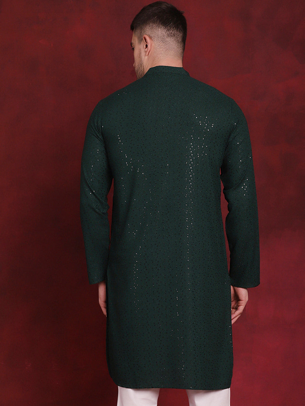 Jompers Men's Sequins Chikankari Kurta - Olive