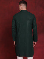 Jompers Men's Sequins Chikankari Kurta - Olive