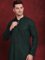 Jompers Men's Sequins Chikankari Kurta - Olive