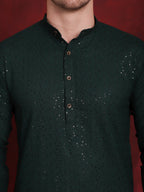 Jompers Men's Sequins Chikankari Kurta - Olive
