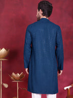 Jompers Men's Sequins Chikankari Kurta - Peacock