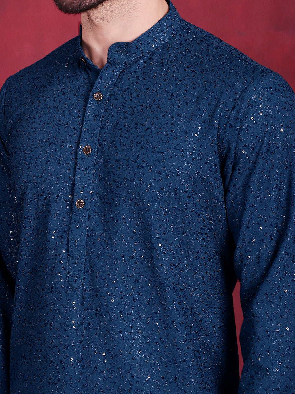 Jompers Men's Sequins Chikankari Kurta - Peacock