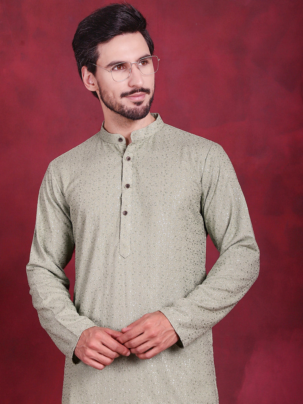 Jompers Men's Sequins Chikankari Kurta - Pista