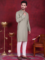 Jompers Men's Sequins Chikankari Kurta - Pista