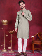 Jompers Men's Sequins Chikankari Kurta - Pista