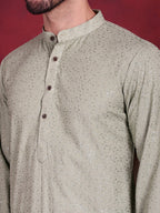 Jompers Men's Sequins Chikankari Kurta - Pista