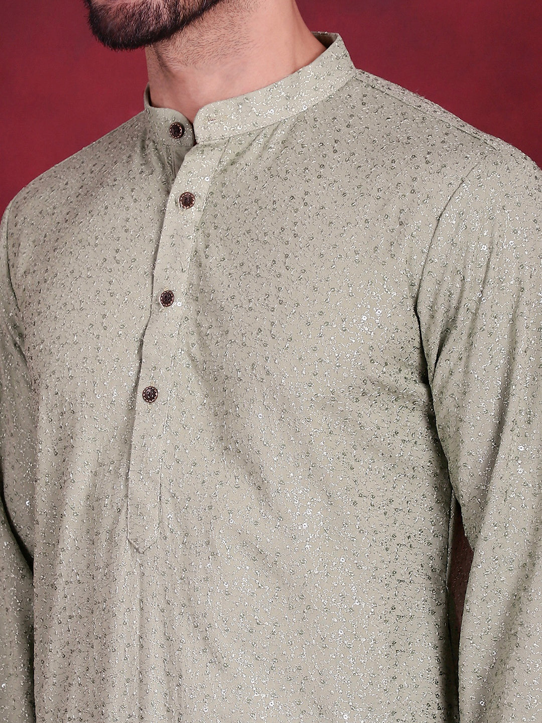 Jompers Men's Sequins Chikankari Kurta - Pista
