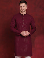 Jompers Men's Sequins Chikankari Kurta - Purple