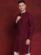 Jompers Men's Sequins Chikankari Kurta - Purple