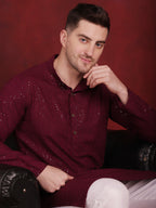 Jompers Men's Sequins Chikankari Kurta - Purple